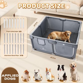 Pawtenda Whelping Box for Dogs and Puppies 47"x47"x24" - Tear-Resistant Oxford Fabric Dog Playpen with Suction Cups & 5-Piece Puppy Care Kit for Medium/Large Breed Dogs