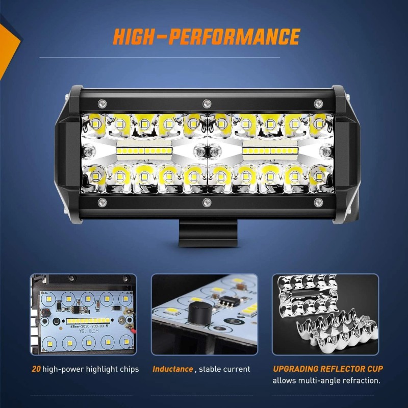 Nilight 6.5Inch 2PCS 120W Spot & Flood Combo Bar Driving