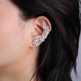 Marquise Wedding Earrings Gold Silver Climber Rhinestone Earrings Brides Clip On Earrings Ear Cuff Earrings Prom Crystal Earrings Cz Stud Ear Crawler Earrings Diamond Statement Earrings for Women