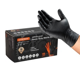 ANBOSON 10 Mil Nitrile Disposable Gloves Heavy Duty Mechanic Gloves Raised Diamond Texture Thick Black, 100 Pack X Large