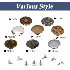 Mesee 80 Sets Jeans Buttons, 17mm Pants Tack Buttons 8 Style Metal Snap Button Fastener Replacement Kit for Jeans Denim Jackets Leather Pant Backpack DIY Repairing Fix