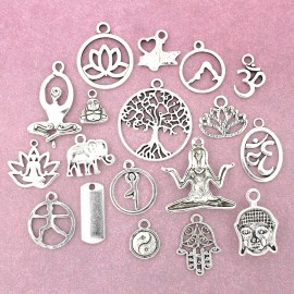 Unbranded Yoga Charm Collection Deluxe Antique Silver Tone 18 Different Charms - COL037