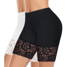 Ganado Slip Shorts for Under Dresses Women Anti Chafing Shorts Underwear Seamless Under Dress Shorts Lace Boyshorts Panties(Black+white,X-Large)
