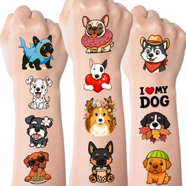 Ozepao 100 tatuajes temporales de perro para niños, 5 x 5 cm, envueltos individualmente. Recuerdos de fiesta con temática de cachorros para decoración de cumpleaños.