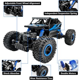 Cheerwing 1:18 Rock Crawler 2.4Ghz Remote Control Car 4WD Off Road RC Monster Truck 2 Battery (Blue)