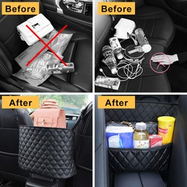 QBUC Car Handbag Holder, Leather Seat Back Organizer Mesh Large Capacity Bag Holder, Barrier of Backseat Pet Kids, Car Purse Storage & Pocket, for Purse Storage Phone