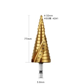 Step Drill, ONUEMP, Hexagonal, Spiral, Sharp, Titanium Coated Spiral, hssSteel Drill, Helix, Hexagonal Spiral, 0.1 - 1.3 inches (4 - 32 mm)