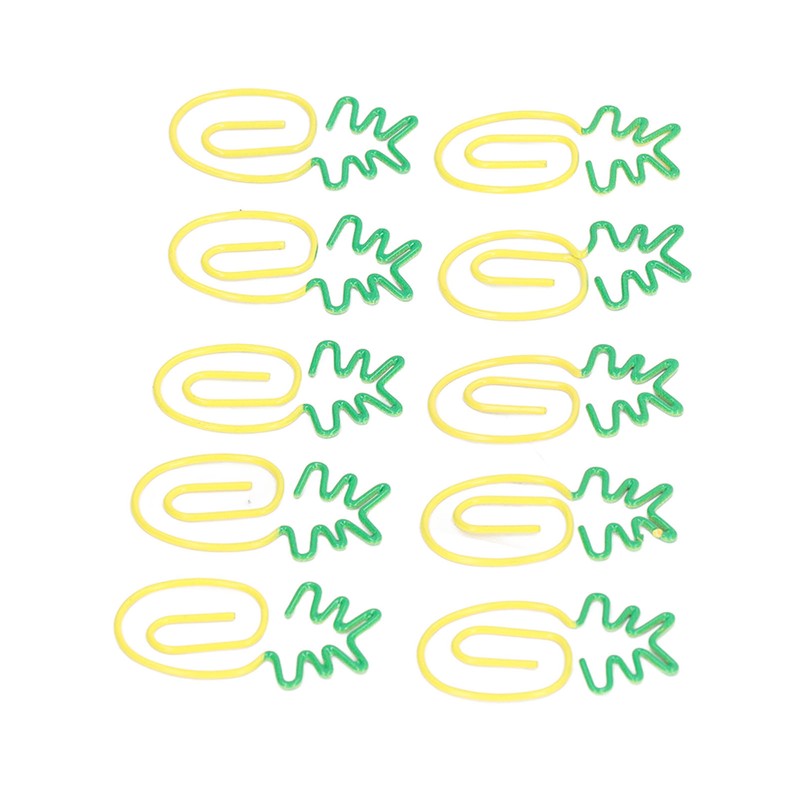 100pcs Metallic Paper Clips Green Yellow Ananas Shape Electroplating Process