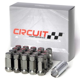 Circuit Performance Forged Steel Extended Hex Lug Nut for Aftermarket Wheels: 12x1.5 Hyper Black - 20 Piece Set + Tool