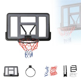 44 × 30 in Wall Mount Basketball Hoop In-Ground, 44" Shatterproof Backboard, Adjustable Outdoor System, for Home Training, Club Competitions and School Training