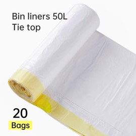 Sorush Bin Bags Heavy Duty Bin Liners Bin Bags 50L Swing Bin Liners Strong Pedal Drawstring Bin Bags with Tie Handle Unscented 1 Roll, 20 Counts in All