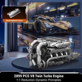 Mould King V8 Twin Turbo Engine Model Kit that Works - 2899+ PCS Build Your Own Visible Model Engine Kit for Adults with Motor and Battery, Building Blocks for Adults, DIY STEM Construction Toys