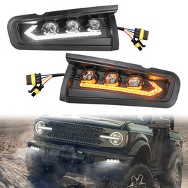 MSIZOY Front Bumper LED Fog Light Compatible With For Ford Bronco 2021-2025 2 Door 4 Door Modular Bumper Fog Light Lamp Kit With Amber Sequential Turn Signal White Daytime Running Lights