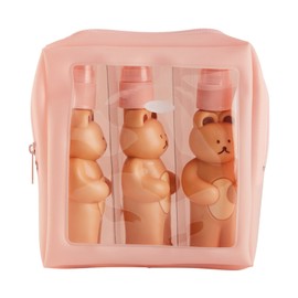 Travel Bottles Kit Cute Bear Look Delicate Easy Press Empty Spray Bottle with Waterproof Storage Bag for Business Trips 2 Press Bottle 1 Spray Bottle Free Size