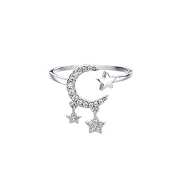 Crescent Moon Star Open Rings for Women Cubic Zirconia Dangle Tassel Adjustable Stacking Statement Knuckle Finger Ring Promise Wedding Promise Gift Valentine's Day Fashion Jewelry Gifts Daughter