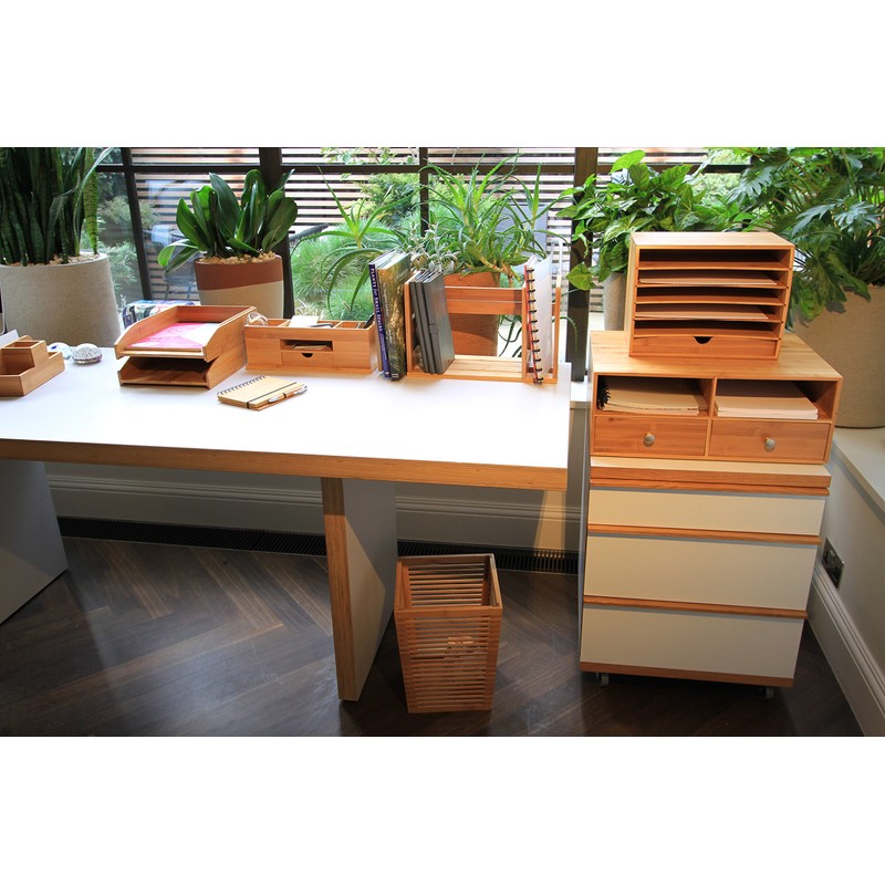 Woodquail Revolving Desk Organiser, Stationery Box Desk Tidy, Made of