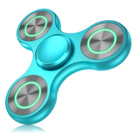 Fidget Toy Spinner Adults with Luminous Light, Ultra Durable Bearing High Speed 4-10 Mins Hand Metal Spinner, EDC ADHD Stress Anxiety Relief Glow in The Dark Fidget Toys for Adults Kids Blue