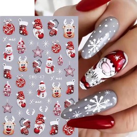 6Sheets Christmas 5D Embossed Nail Art Stickers Set, Shiny Cute Cartoon Snowflake Tree Elk Santa Claus Nail Designs Winter Xmas Nail Art Decals Self-Adhesive New Year Holiday Manicure for Women