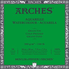 ARCHES Pad Enc 4L 20x20 20H Aquarelle 100% Fine 300g Nat, Cardboard, white natural