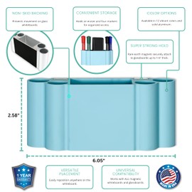 Glassboard Studio Magnetic Dry Erase Marker Holder - Super Strong for Magnetic Glass Whiteboard or Fridge - 2 Large Neodymium Magnets - No Slip Grip - Eco-Friendly PLA Plastic (Ice Blue, KIT)