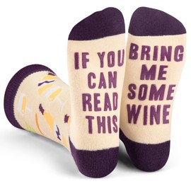Lavley If You Can Read This, Bring Me Funny Socks - Novelty Gifts for Men, Women and Teens (US, Alpha, One Size, Regular, Regular, Bring Me Wine (White Wine))