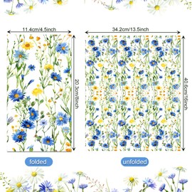 LASLU 100pcs Blue Floral Napkins 2 Ply Daisy Disposable Hand Towels for Bathroom Flower Disposable Napkins Summer Decorative Hand Towel for Baby Shower Birthday Party(Blue/Yellow)