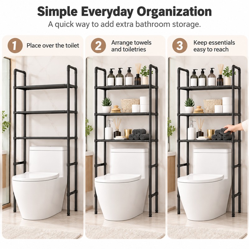 Iron Over-the-Toilet Storage Rack for Bathroom Organization – Standing Space-Saving