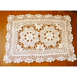 Hetao 16X23 100% Cotton Handmade Crochet lace Table Runners Oblong Tablecloth Doilies Doily,Beige
