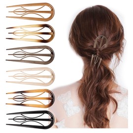 Framendino, 6 Pack U Shaped Hair Pins 3 Internal Teeth Sticks Large French Fork Pin for Thin Thick