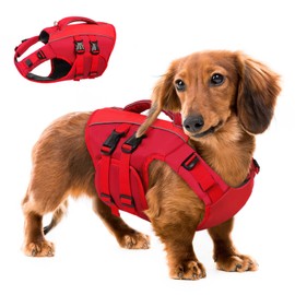 Queenmore Dog Life Jacket Medium,Dog Flotation Vest for Medium Dogs,Ripstop Dog Lifesaver with Rescue Handle,Dog Swimming Vest(Red,M)