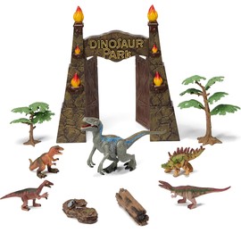 EKU EASYKU Dinosaur Toys for Kids 3-5 5-7 Realistic Jurassic Dinosaur Figures with Dinosaur Park Gate, Educational Figures, Great Dino Toys Velociraptor Play Set for Kids Toddler Boys Girls