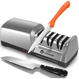 Electric Knife Sharpener 3 Stage - 100% Diamond Abrasives with 15°Precision Angle Guide, for Sharpening and Polishing Steel Kitchen Knives and Ceramic Knives,240 Grit and 600 Grit and 1000 Grit