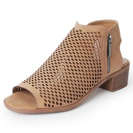 J. Adams Tracy Perforated Flat Bootie - Casual Open Toe Low Heel - Cut Out Shoe