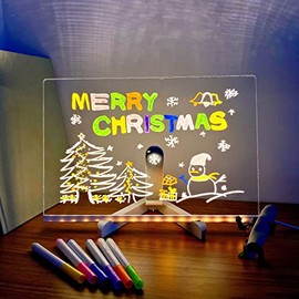 Doodle Glow,Creative Magic Board Light up for Kids,Acrylic Dry Erase Board with Light Up Stand for Desk,Clear LED Message Letter Note Drawing Boards with Colors,7 Color Mark Pen