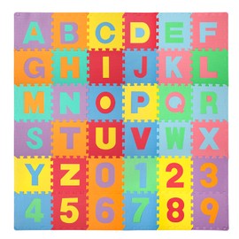 Easy Playhouse Soft Foam Floor Puzzle Tiles for Children, Non-Toxic EVA 36 Interlocking Foam Tiles with 24 Borders for Playroom, Nursery or Gym, Numbers and Letters