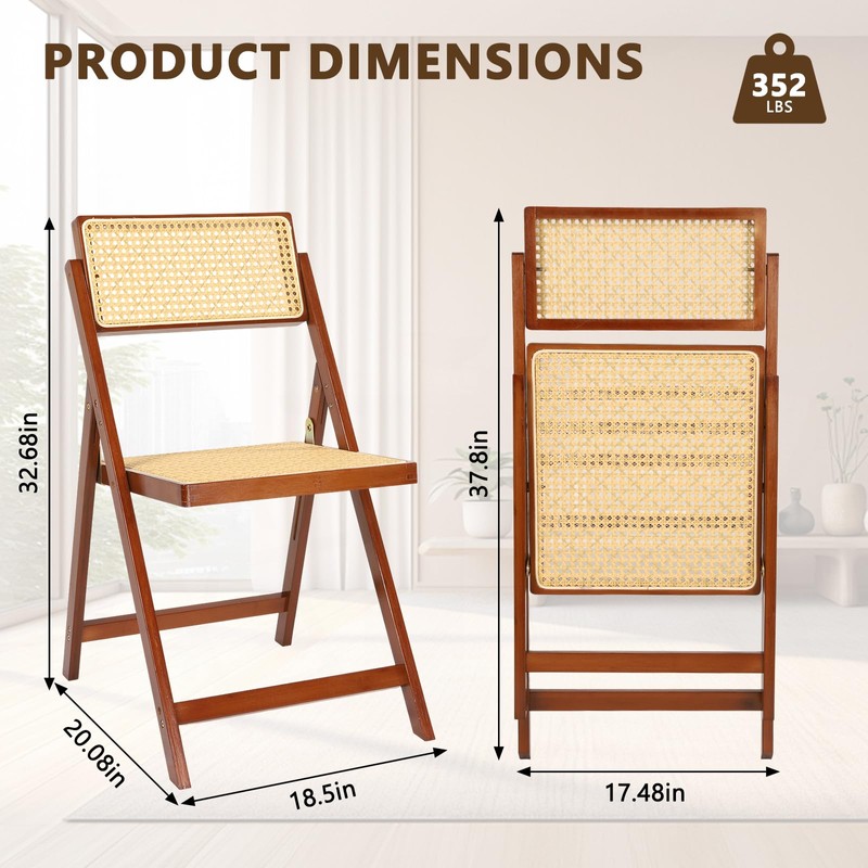 Rattan Dining Chairs Walnut Natural Resin Rattan Chair Foldable 2