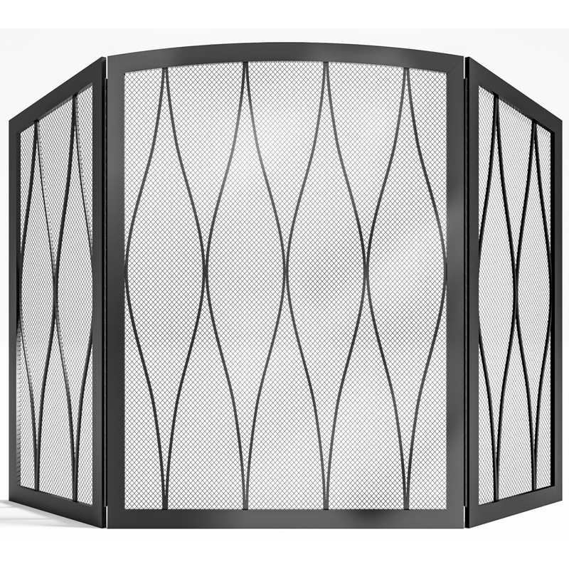Kingson Childproof Fireplace Screen 3- Panel Modern Handcrafted Wrought Iron