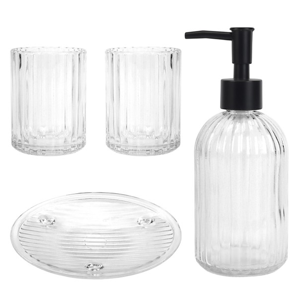 Topsky Glass Bathroom Accessories Set of 4,Clear Vertical Stripe Design