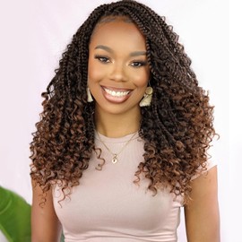 Goddess Box Braids Crochet Hair for Woman 12 Inch 7packs Short Pre-looped Crochet Box Braids Curly Ends Bohemian Hippie Braids Synthetic Braiding Hair Extension (T30)