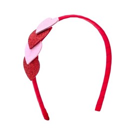 Wee Ones Girls' Valentine Overlapping Large Red and Pink Glitter Hearts Grosgrain Wrapped Headband, One Size