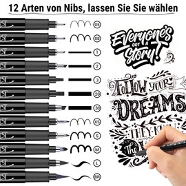 YYSHUS Calligraphy Pens, Hand Lettering Pens, 12 Sizes, Black Calligraphy Set, for Beginners, Exercise, Lettering, Signature, Writing, Drawing Diary, DIY Creation, Gifts