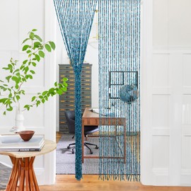 BECHAEO Handmade Beaded Door Curtain for Doorway Boho Hanging Door Bead Curtain for Hallway Closet Bedroom Living Room Divider Hippie Aesthetic Room Decor, 35.5 x 75 Inches Blue
