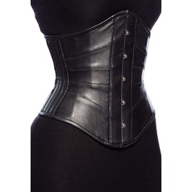 Naveed Leather Corset Made of Genuine Cowhide Leather, Durable Underbust Corset, Corset for Waist Training and Waist Reduction, High Quality, black