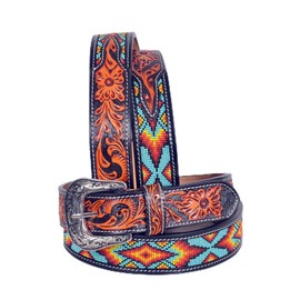 Affilare Western Tooled Leather Beaded Belt For Men and Women 30IS109-36
