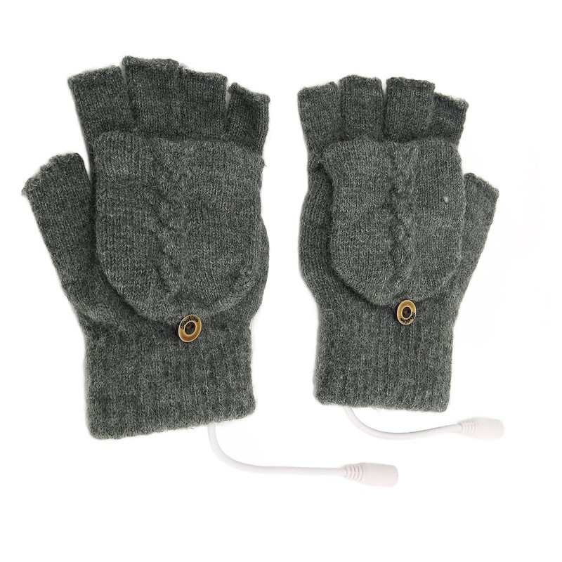 USB Warmer Heated Gloves Flip Half Fingerless Electronic Knitted Hand