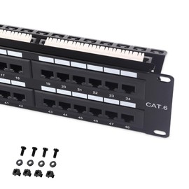 [UL Listed] Cable Matters 48 Port Patch Panel Rackmount or Wall Mount 19-Inch with Support Bar, 2U Cat6 Network Patch Panel for 10 Gigabit Ethernet, 110 or Krone Impact Tools Compatible