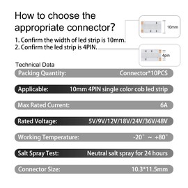 Tatazone 10pcs 4PIN Transparent COB Connectors for RGB and CCT COB Light Strips Solerless Connection (10mm-4PIN-RGB-Strip to Strip)