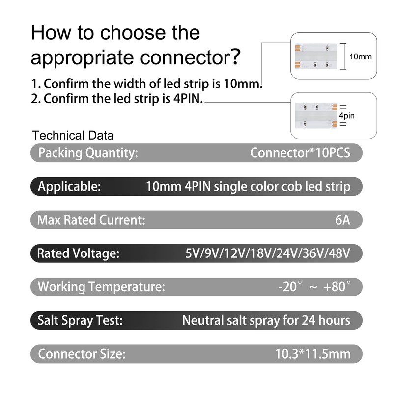 Tatazone 10pcs 4PIN Transparent COB Connectors for RGB and CCT