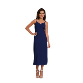 H HIAMIGOS Satin Slip Dress Silk Nightgown for Women Lace Full Long V Neck Adjustable Spaghetti Strap Non Cling Navy