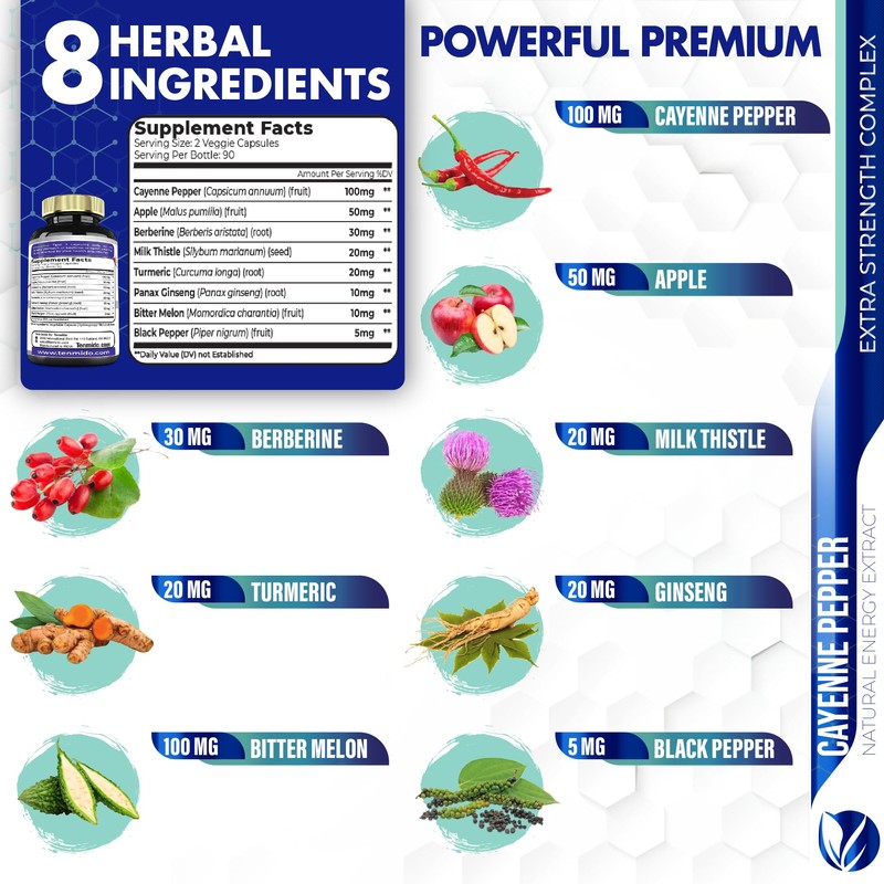 Cayenne Pepper Supplements Extract Capsules, 180 Capsules & Berberine, Apple,